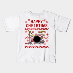 Drummer Ugly Christmas Drum Teacher Musician Kids T-Shirt